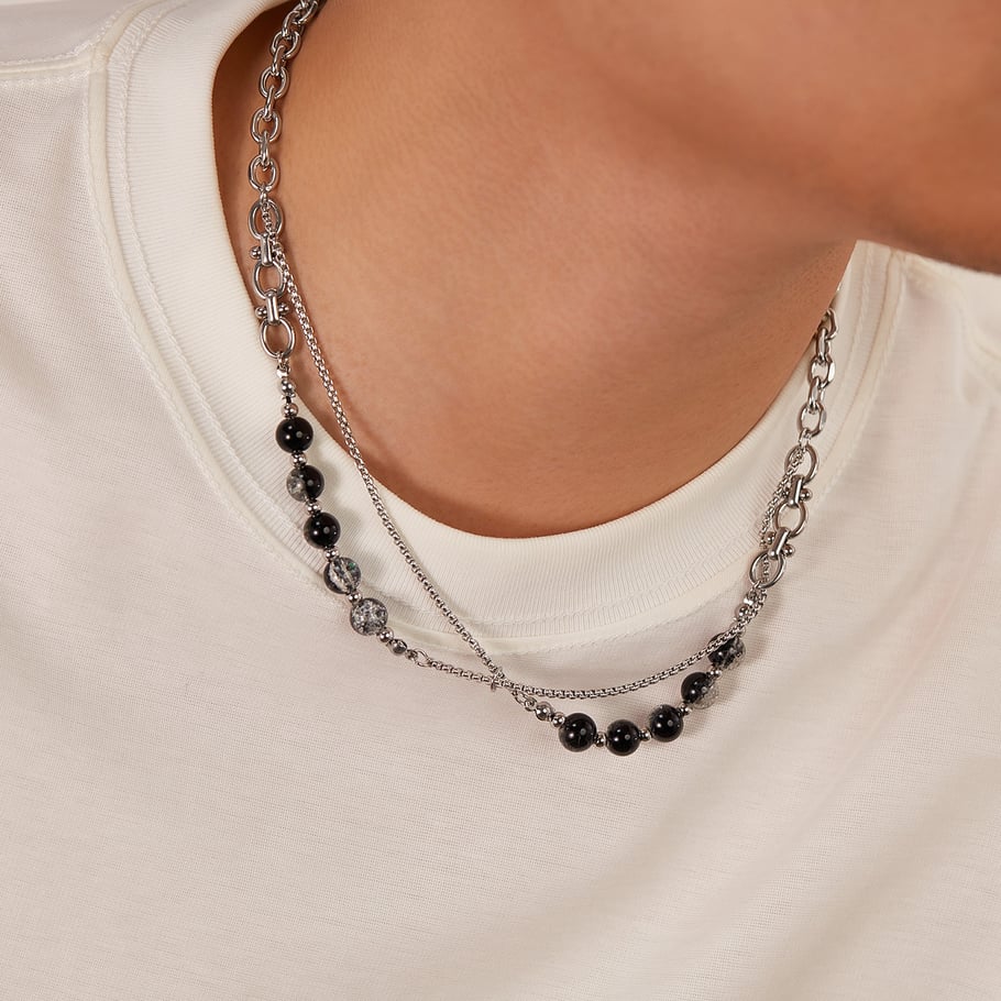Sparkling Beads Stainless Steel Men's Chain Necklaces Picture5