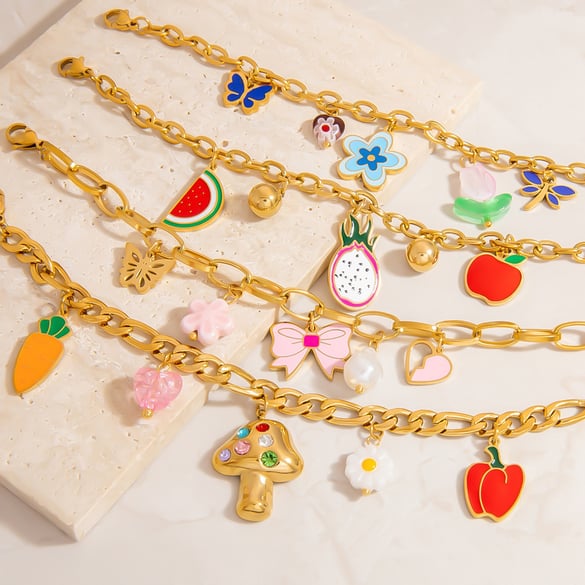Designable Fruits roestvrijstalen kleurrijke damesbedelarmbanden