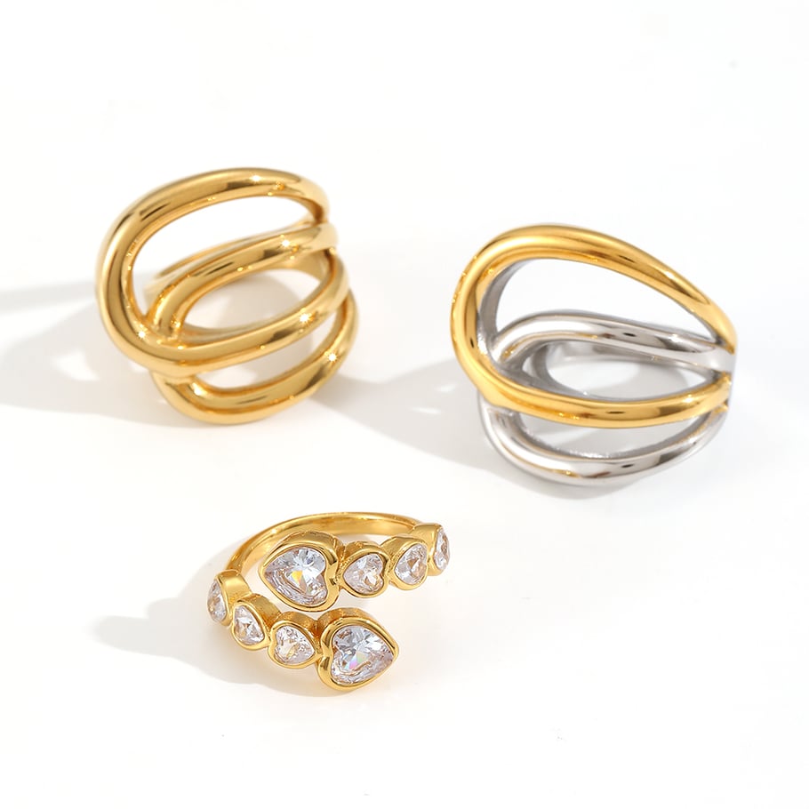 Luxurious Irregular Line Stainless Steel Gold Color Women's Rings Picture4
