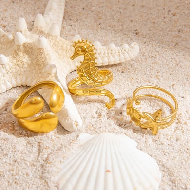1 Stück Simple Series Vacation Turtle Edelstahl Goldfarben Damen Verstellbare Ringe h5 Bild4