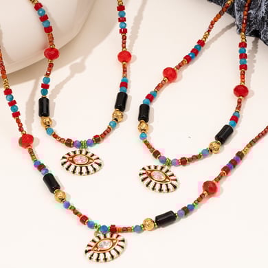 1 Piece Radiant Series Retro Chic Eye Stainless Steel Gold Color Women's Beaded Necklaces h5 Picture5
