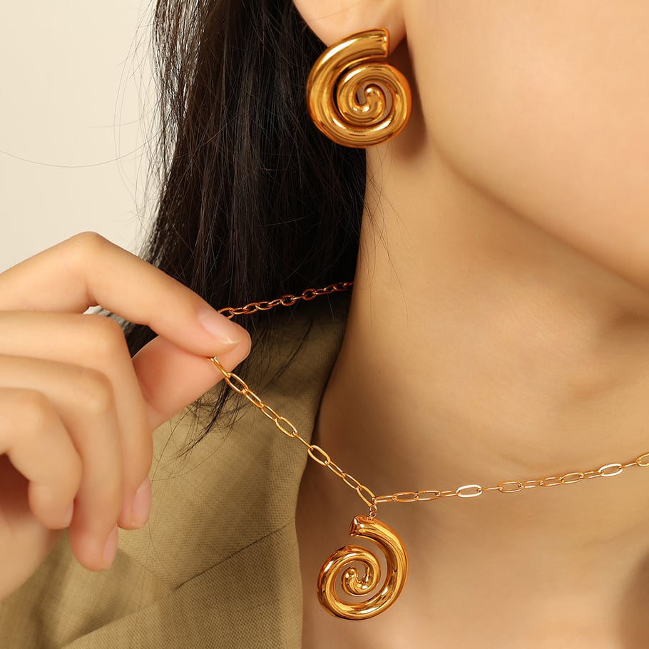 Vortex Stainless Steel Gold Color Earrings Set Picture4