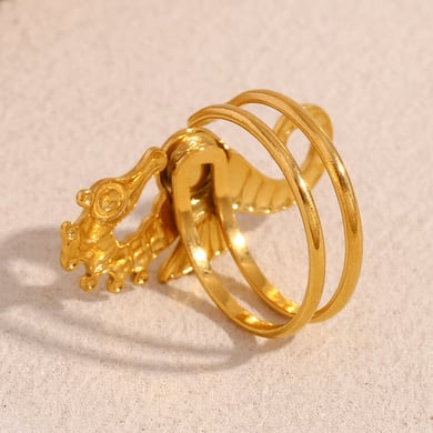 Seahorse Stainless Steel Gold Color Adjustable Rings h5 Picture5