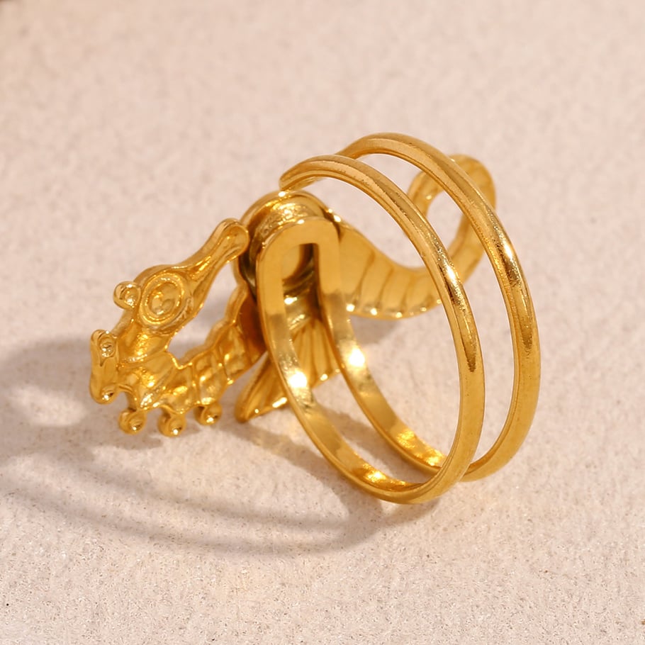 Seahorse Stainless Steel Gold Color Adjustable Rings Picture5