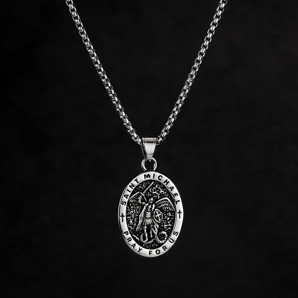 Classic Religious Oval Stainless Steel Men's Necklaces