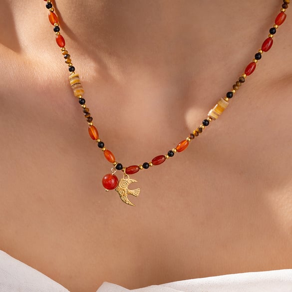 Classic Dove Stainless Steel Gold Color Natural Stone Women's Beaded Necklaces 2