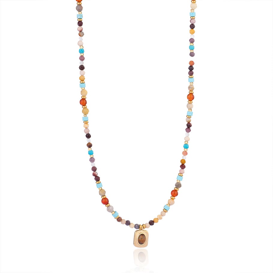 Lapis Lazuli Bohemian Delicate Stainless Steel Gold Color Women's Beaded Necklaces 