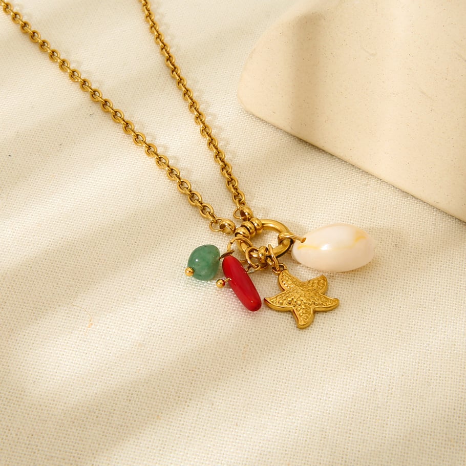 Ocean Series Gold Color Stainless Steel Starfish - Tassel Necklace for Women Picture3
