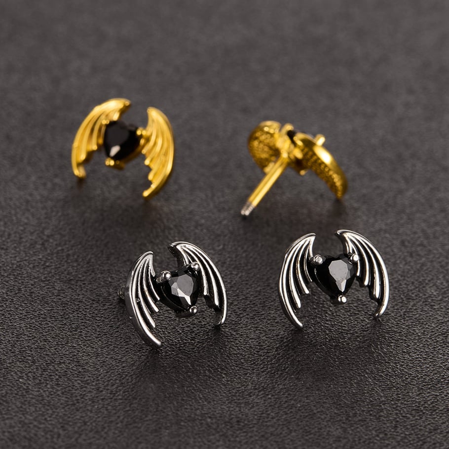 1 Piece Intricate Series Heart Wings Stainless Steel Gold Color Men's Earrings Picture5