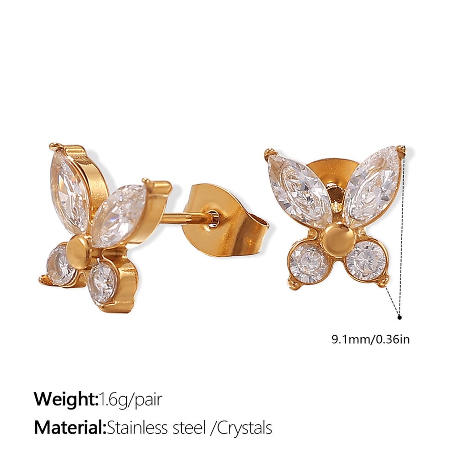 1 Pair Butterfly Stainless Steel Gold Color Stud Earrings