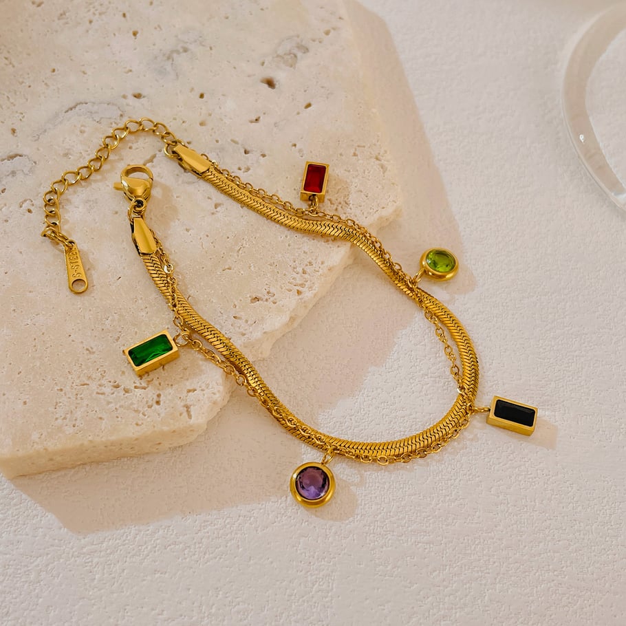1 Piece Gorgeous Series Daily Rectangular Pendant Stainless Steel Gold Color Women's Chain Bracelets Picture4