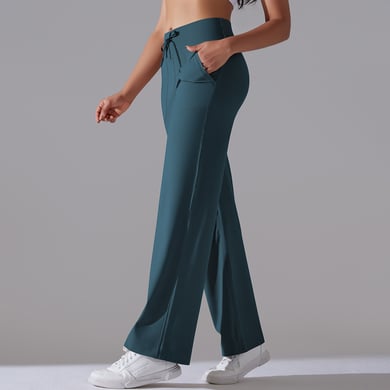 1 Piece Solid Colored High End Elastic Loose  Casual Women's Sports Long Pants h5 Picture4