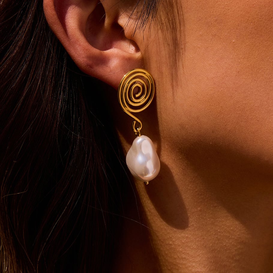 Boucles d&#39;oreilles pendantes en acier inoxydable couleur or en forme de vortex Image4