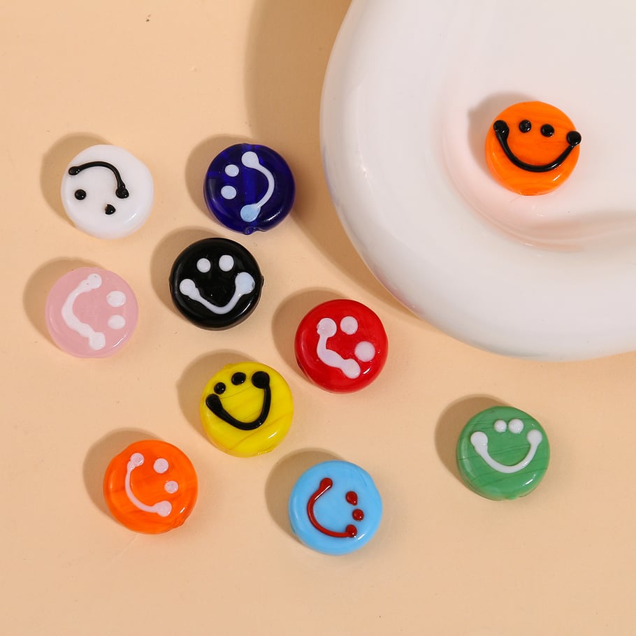 1 Piece Cute Smiling Face Glass DIY Jewelry Beads Picture2
