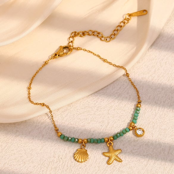 1 stuk Simple Series Vacation Turtle roestvrij staal goudkleurige natuursteen dames bedelarmbanden