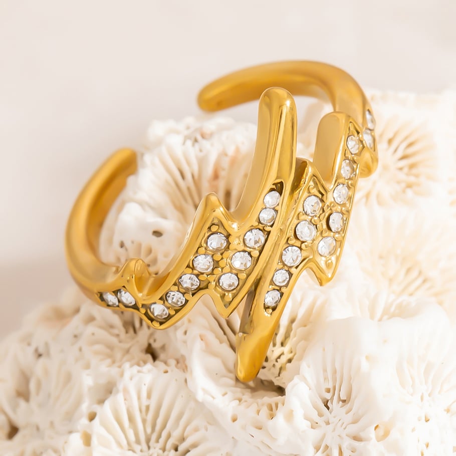 Designable Series Lightning Stainless Steel Gold Color Statement Rings Picture3