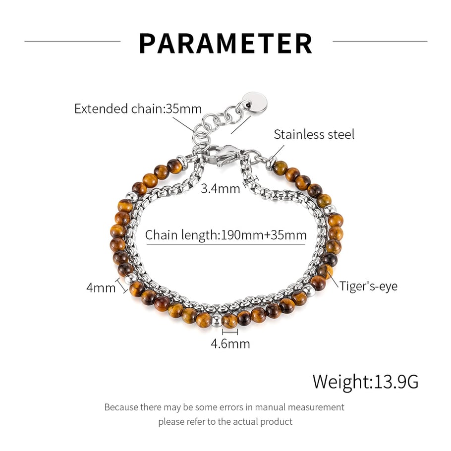 Doppellagige Herrenarmbänder aus Edelstahl mit Natursteinperlen h5Bild6