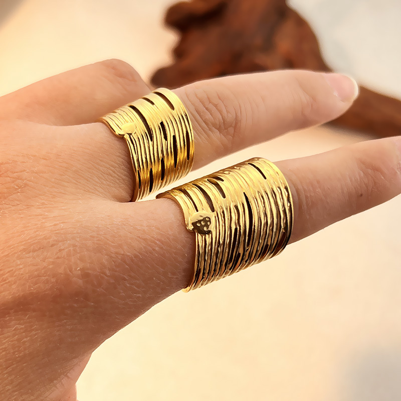 Strip Stainless Steel Gold Color Adjustable Rings Picture3