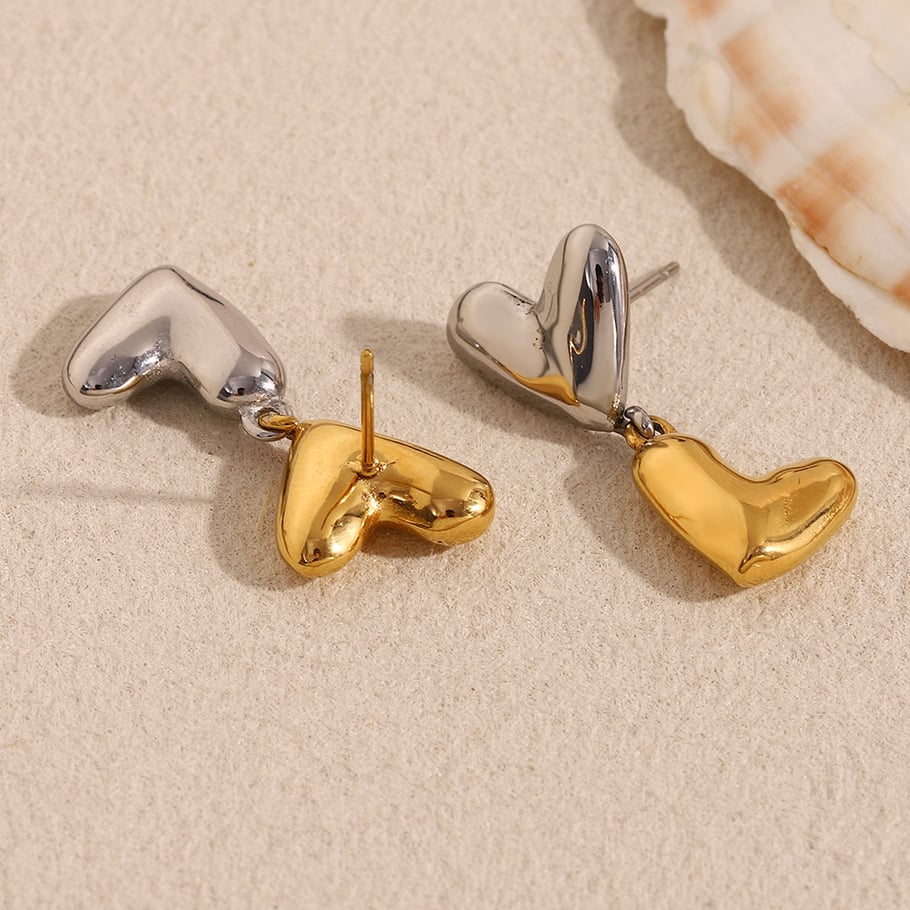 Retro Heart Stainless Steel Gold & Sliver Color Mixed Drop Earrings Picture5