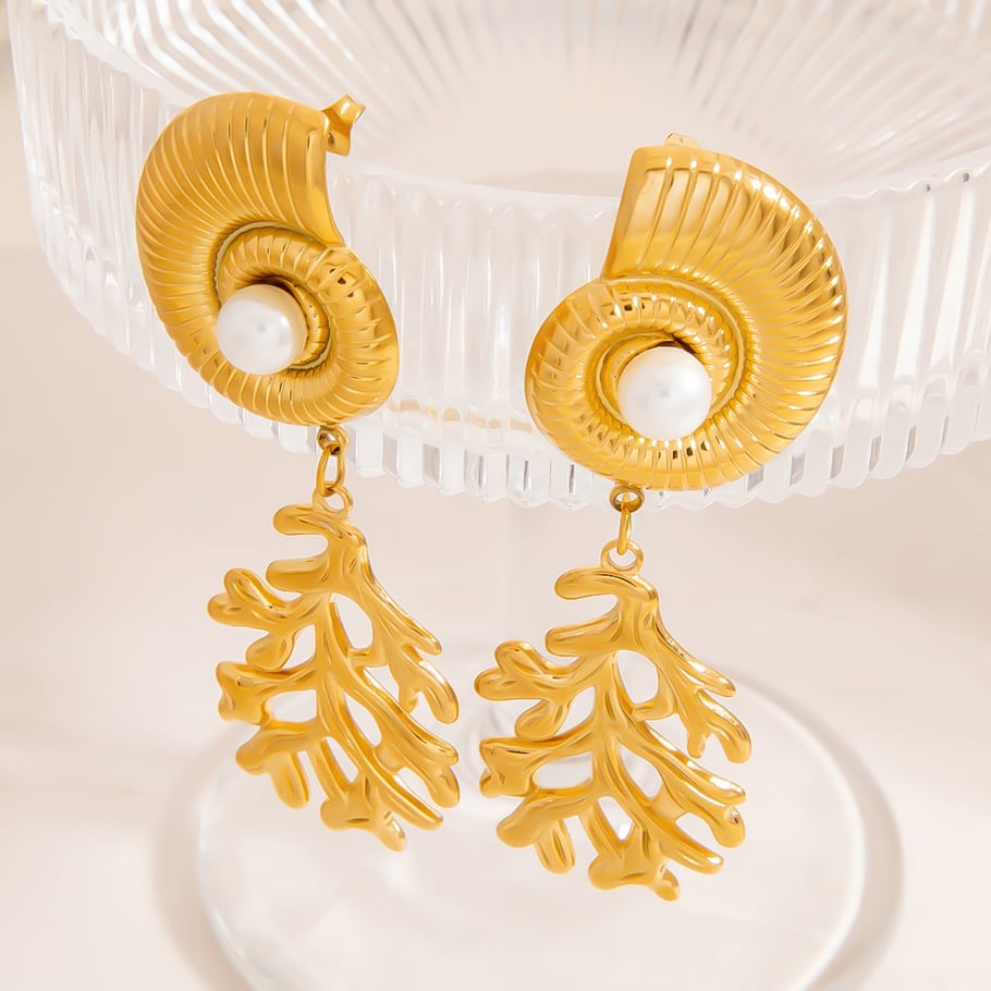 Shell Stainless Steel Gold Color Drop Earrings Picture4