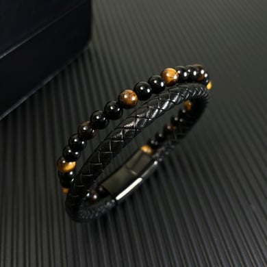 1 Piece Retro Tiger's Eye Geometric Leather Men's Bracelets h5 Picture2