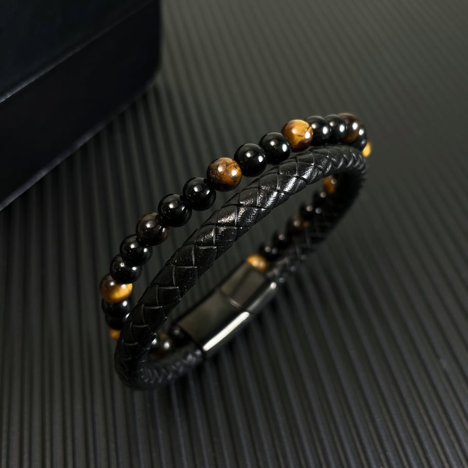 1 Piece Retro Tiger's Eye Geometric Leather Men's Bracelets Picture2