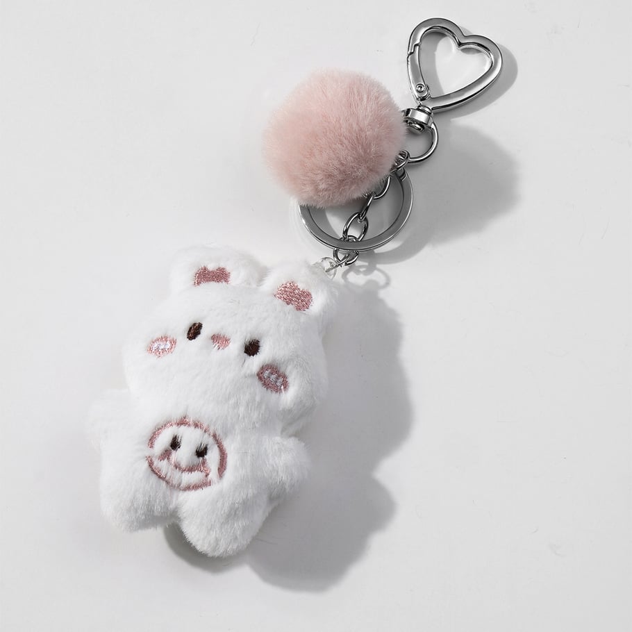 1 Piece Cute White Plush Bunny Beaded Bow Heart Bag Charms Picture5
