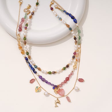1 Piece Glamorous Series Elegant Heart Stainless Steel Gold Color Transparent Natural Stone Women's Pendant Necklaces h5 Picture5
