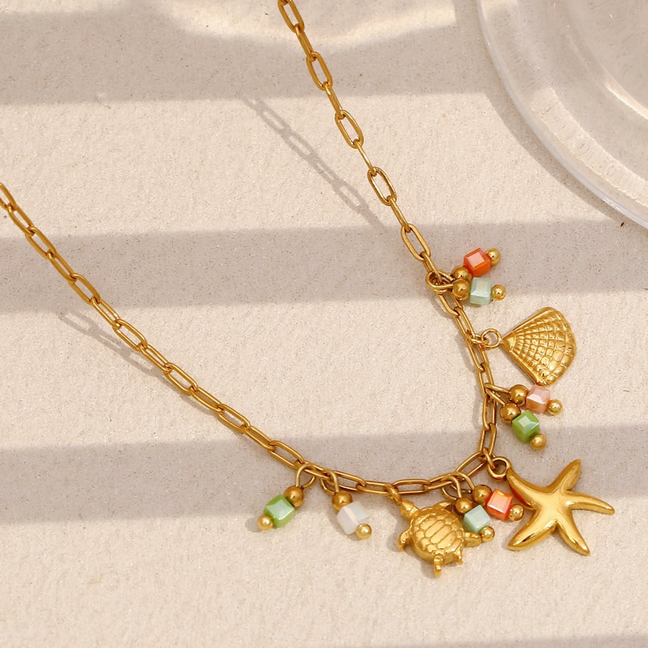 Starfish & Turtle Stainless Steel Gold Color Pendant Necklaces Picture3