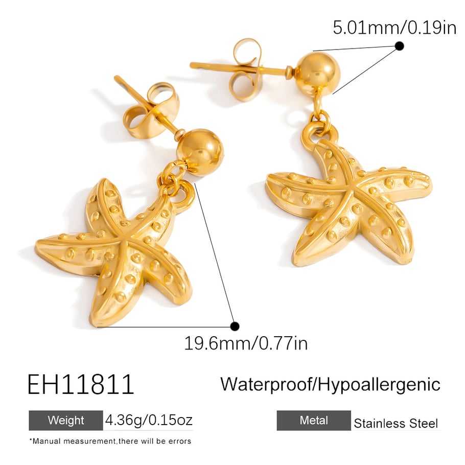 Starfish Stainless Steel Gold Color Drop Earrings Picture2