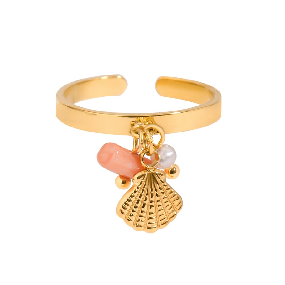 1 Piece Simple Series Bohemian Turtle Stainless Steel   Gold Color  Artificial Pearl Women's Adjustable Rings Picture5