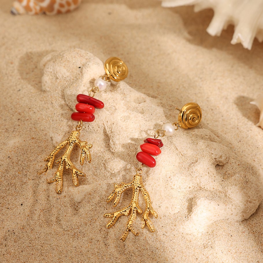 1 Pair Simple Series Vacation Turtle Stainless Steel Gold Color Pearl Women's Drop Earrings h5Picture4