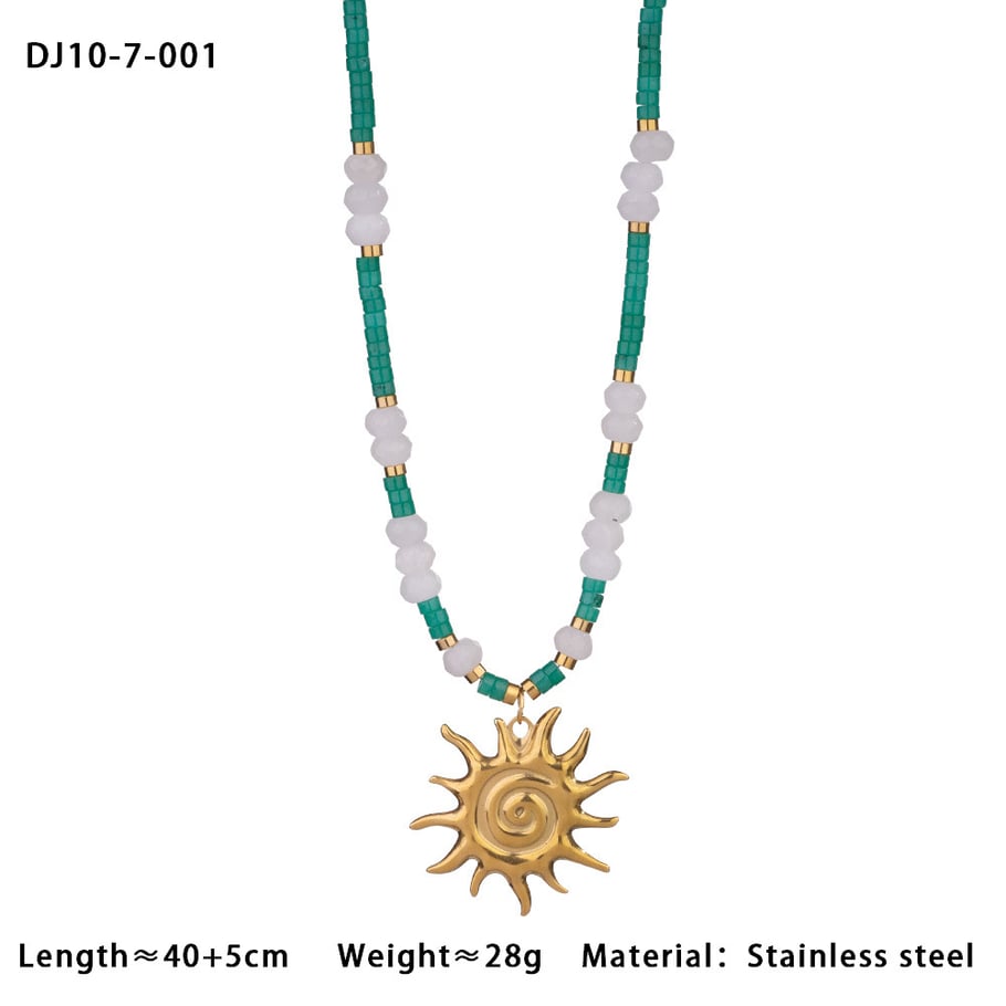 Classic Sun Stainless Steel Gold Color Natural Stone Women's Pendant Necklaces Picture2