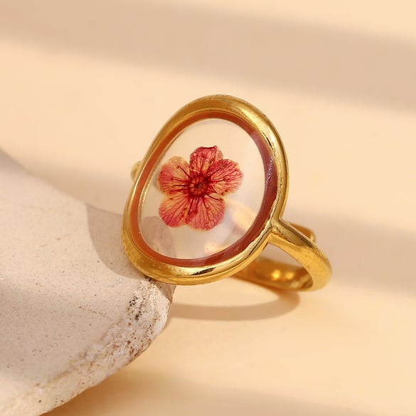 1 Adet Vintage Kişiselleştirilmiş Çiçek Altın Paslanmaz Çelik Kadın Yüzüğü 2
