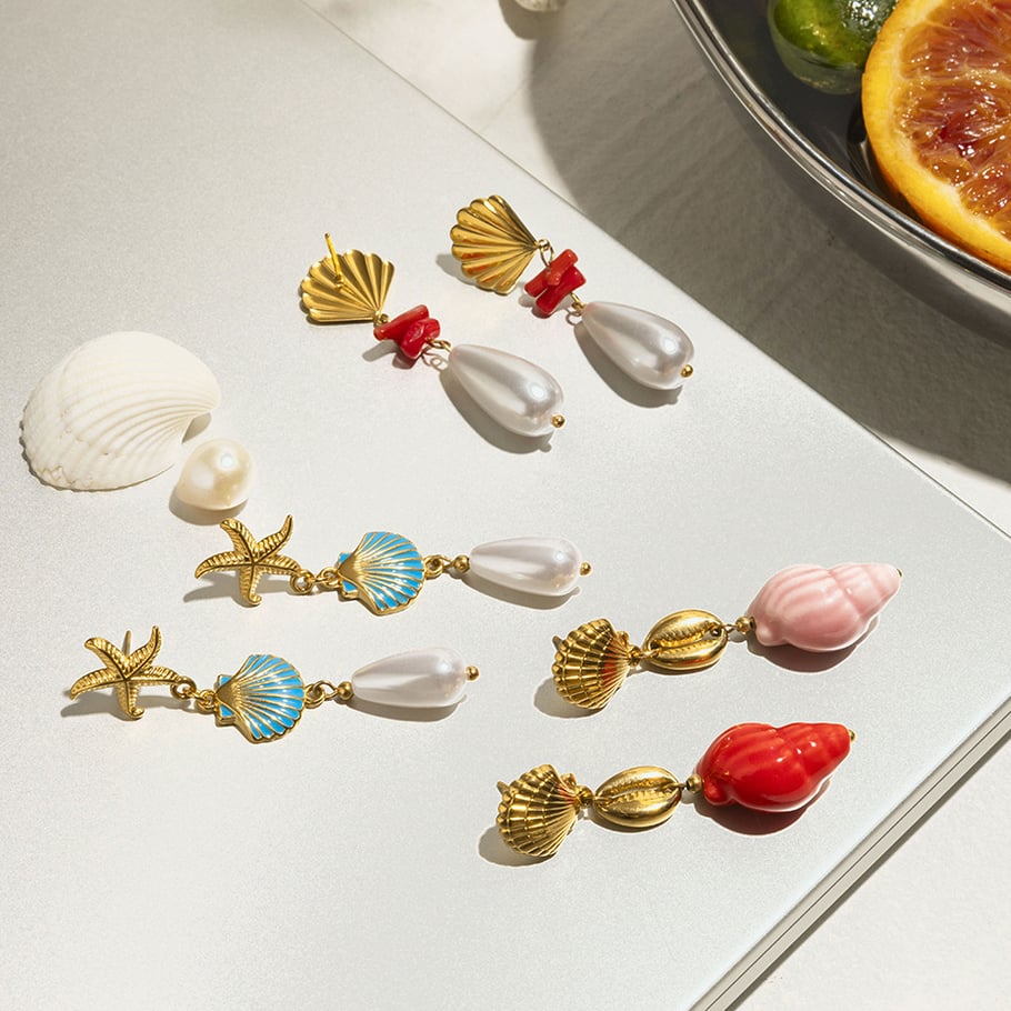 Ins Style Oceanic Stainless Steel Gold Color Drop Earrings Picture6