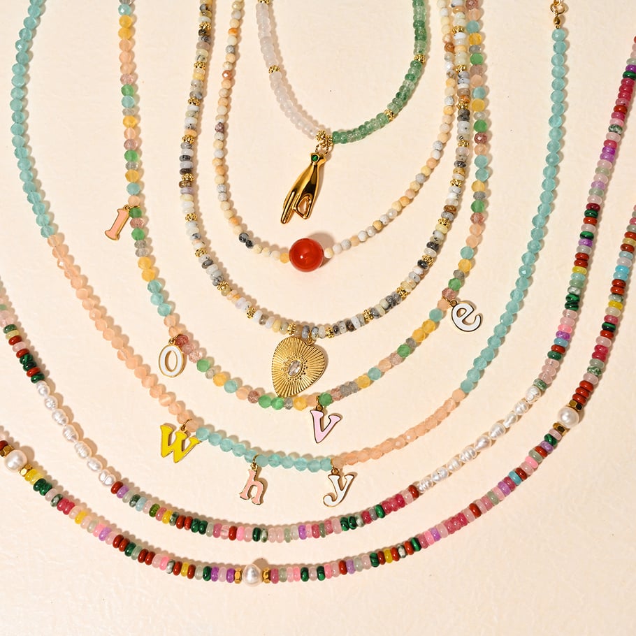 Bohemian Natural Stone Heart Stainless Steel Gold Color Women's Beaded Necklaces Picture2