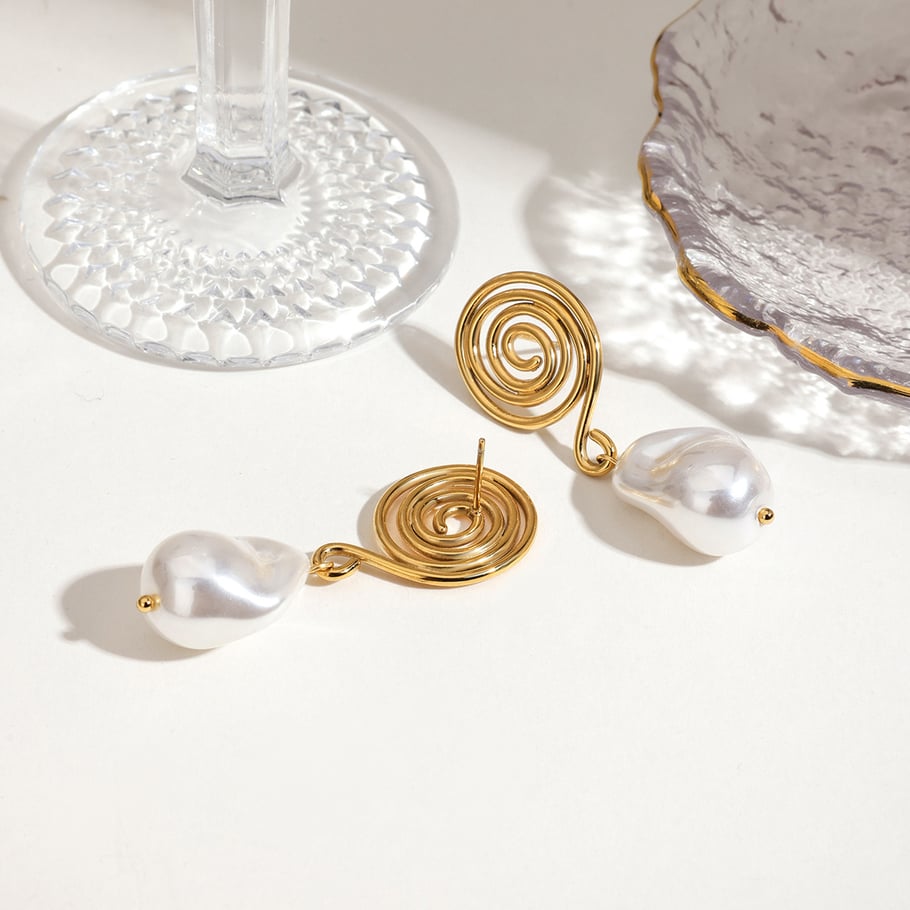 Vortex Shape Stainless Steel Gold Color Drop Earrings Picture7