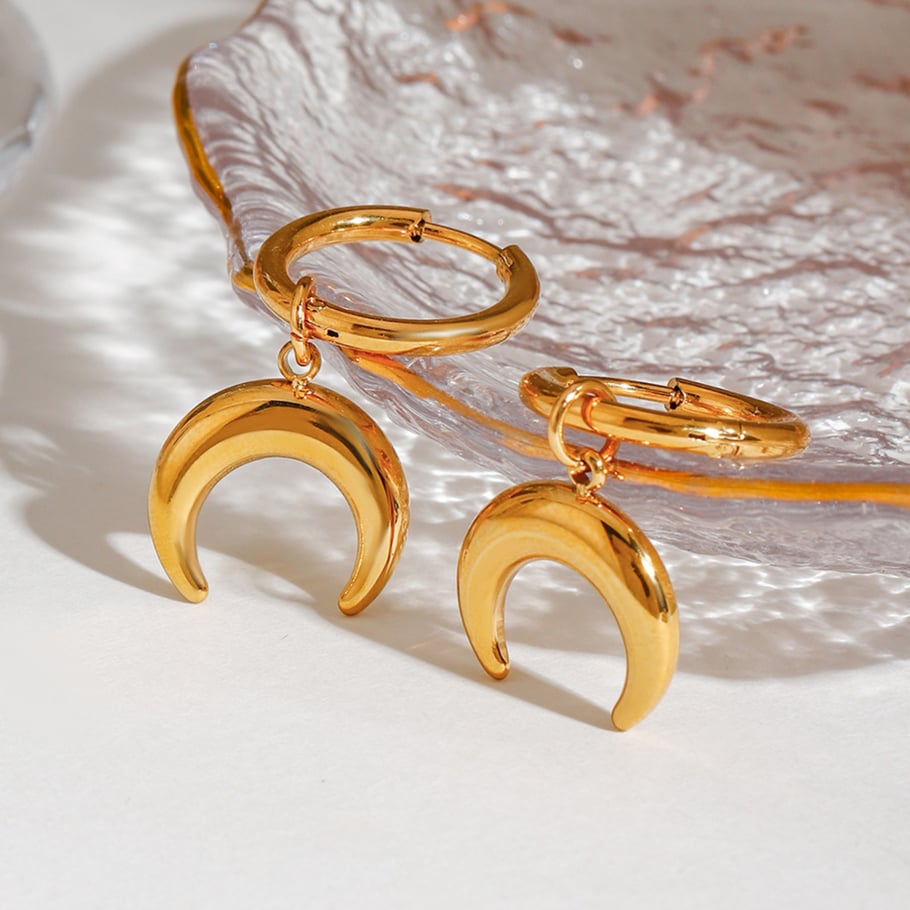 Moon Stainless Steel Gold Color Women's Drop Earrings Picture8
