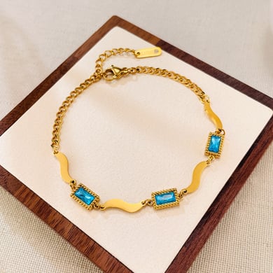 Pulsera de cadena para mujer de acero inoxidable con circonitas de color dorado y diseño geométrico diario de serie simple de 1 pieza h5 Imagen3