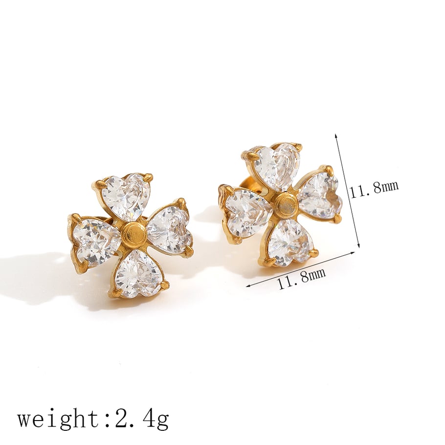 Sparkling Clovers Stainless Steel Gold Color Women's Stud Earrings 