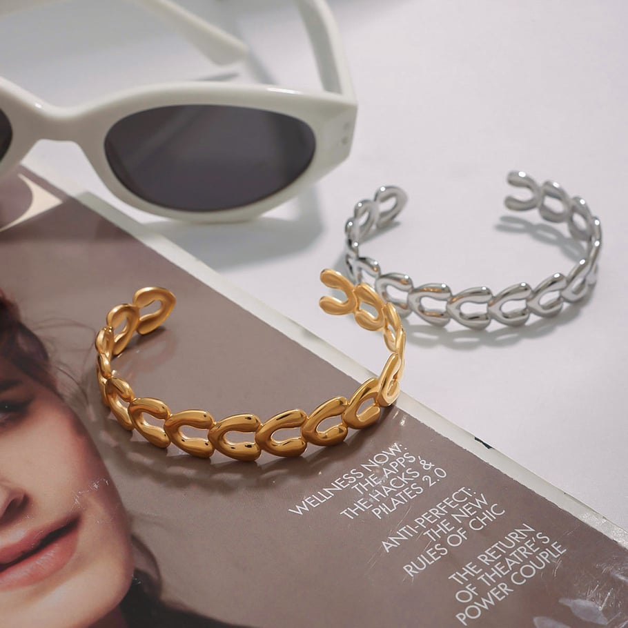 Daily Geometric Stainless Steel Gold Color Cuff Bracelets Picture3