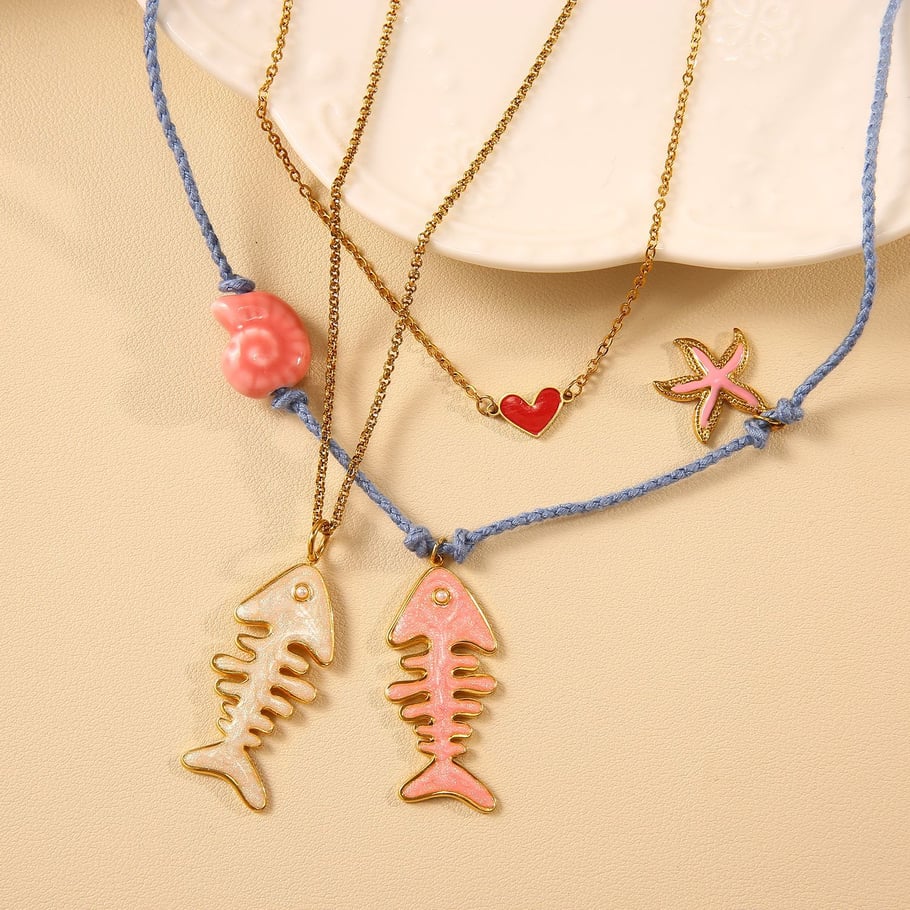 Fishbone Cotton Rope Stainless Steel Gold Color Women's Pendant Necklaces Picture3