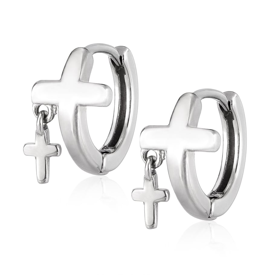 Modern Cross Stainless Steel Men's Hoop Earrings 
