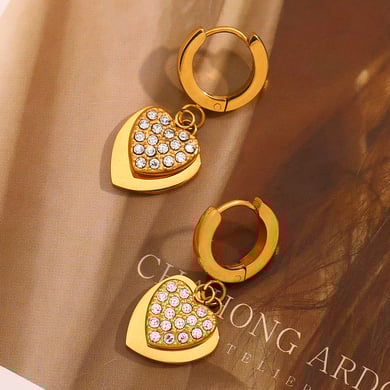 Retro Heart Stainless Steel Gold Color Drop Earrings h5 Picture5