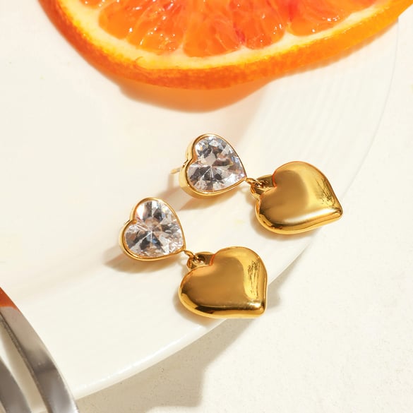 Simple Heart Stainless Steel  Gold Color Drop Earrings 2