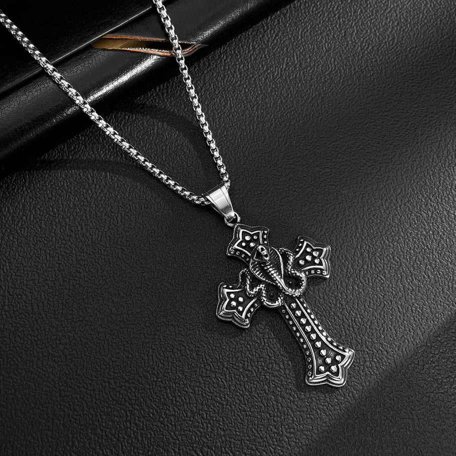 1 Piece Exquisite Cross Cobra Stainless Steel Men's Pendant Necklaces Picture4