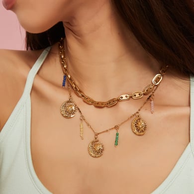 Luxurious Sun & Moon Stainless Steel Gold Color Women's Pendant Necklaces h5 Picture4