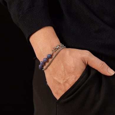 Bracelets à chaîne annulaires quotidiens en acier inoxydable et quartz aventurine pour homme h5 Image4