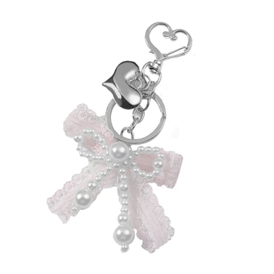 1 Piece Cute White Plush Bunny Beaded Bow Heart Bag Charms h5 Picture9