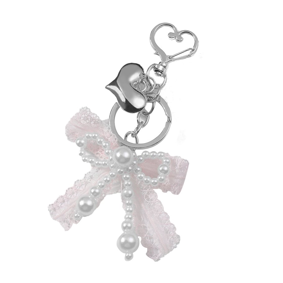 1 Piece Cute White Plush Bunny Beaded Bow Heart Bag Charms Picture9